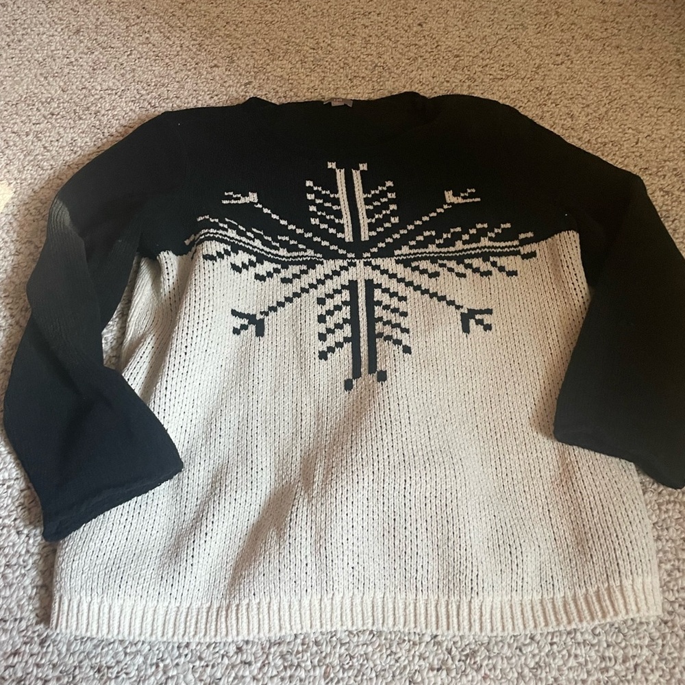 J. Jill Black and Cream Snowflake Sweater